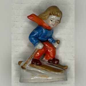 Vintage Made in Japan Skier Figurine Ceramic Mid Century Winter Decor